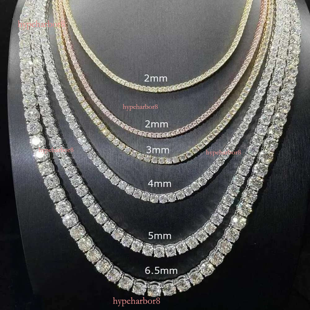 Sier Sparkg VVS 2mm/3mm/4mm/5mm Dia Moissanite Iced Out Tennis Chain Necklace