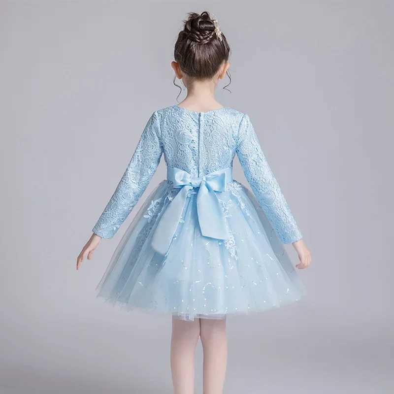 Fashion Flower Girl Dress for Weddings Lace Long Sleeve Childrens Bridal Dress Spring and Autumn Girls Par Dress 3-12 Years W250326
