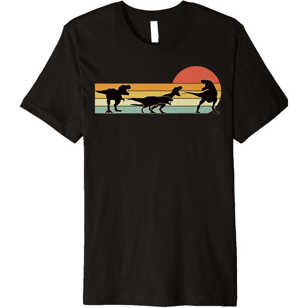 T shirt for Mens T-Rex Dinosaur March Retro Sunset - T-Rex Premium Graphic Tee Casual Tops Clothes Short sleeve