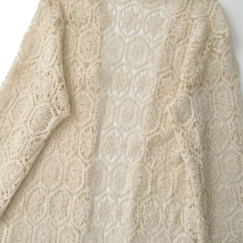 Autumn New Bohemian Holiday Wind Hollow Out Lace Crochet Es Cardigan Women's Long Kimono Knit Outerwear