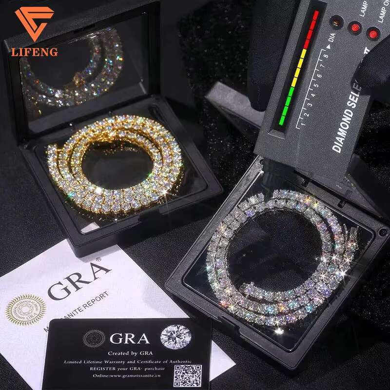 Lifeng Jewelry 5mm D Color VVS White Moissanite Chain Diamond 925 Silver Hip Hop Luxury Tennis Chain Moissanite Necklace