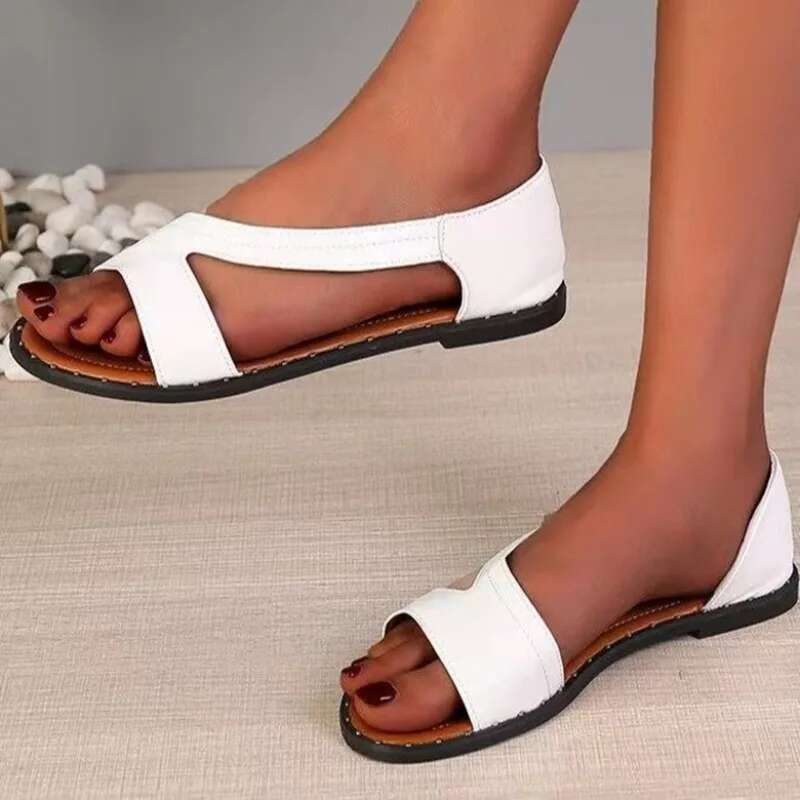 New Summer Women's Leather Pu Flat Casual Sandals Woman Flip-ps Fashion Comfortable Outdoor Female Roman Shoes