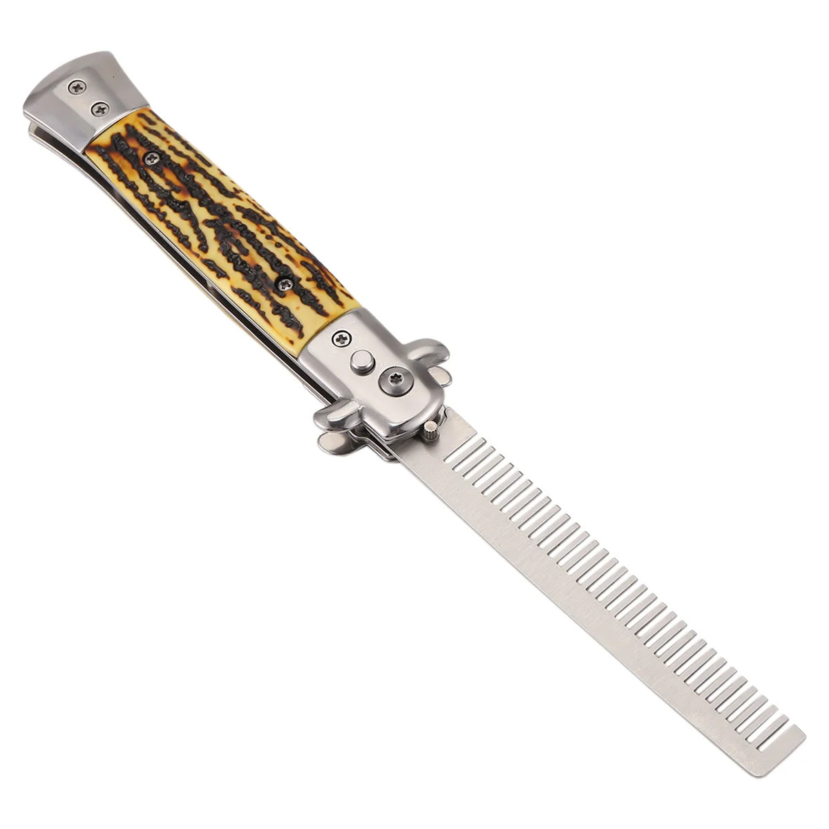 1 automatic stainless steel comb folding knife hair trimmer comb accessories butterfly mens pocket knife 250325