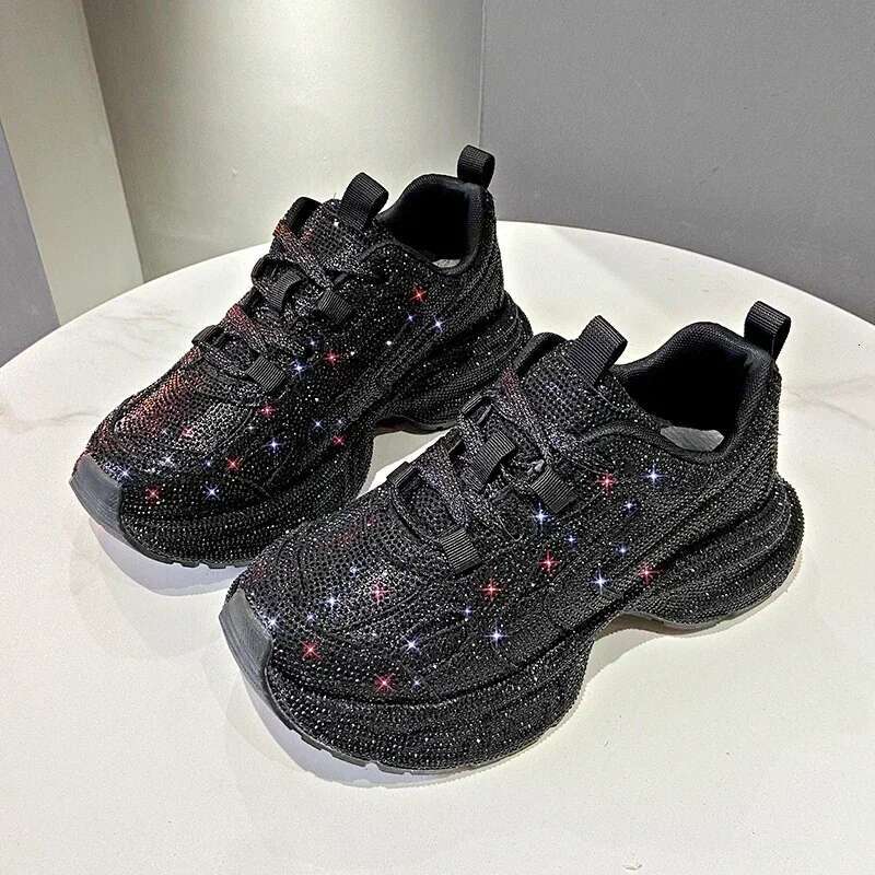 Designer Shoes Women Sneakers Spring Lace-up High Heel Platform Lace Up Sier Crystal Casual Working Shoes Wearing Night Running Shoes Outside