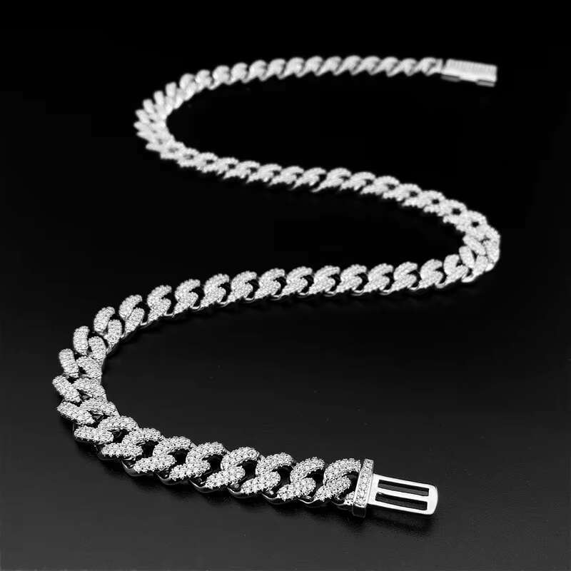 Sterling Silver 925 10mm Cuban Moissanite Jewelry Miami Cuban Link Chain