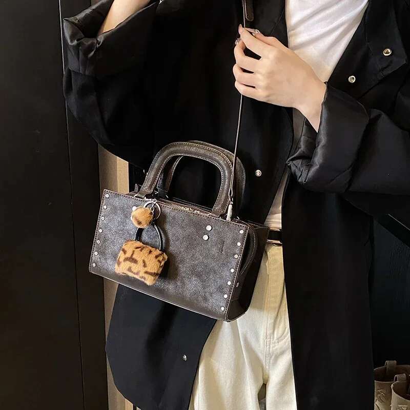 LEFTSIDE Studded Design Small PU Leather Square Shoulder Bags For Women 2024 Y2k Fashion Trend Underarm Bag Female Handbags