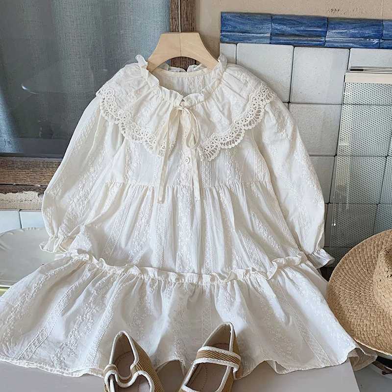 Autumn 2024 Europe - American Chiffon Girl Par Dress Childrens Princess Dress Long Sleeve Cotton Embroidery sisters Dress W250326