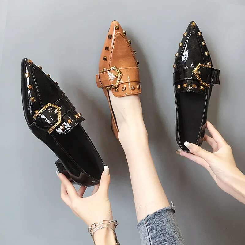 2025 Summer New Women's Pointed Thick Heel British Designer Fashion Women's Slippers