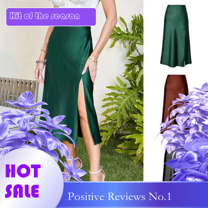 Dongdumaoyi Satijnen Midi Rok Met Hoge Taille Luxe Gladde Effen Maxi Split En Uitlopende Zoom A