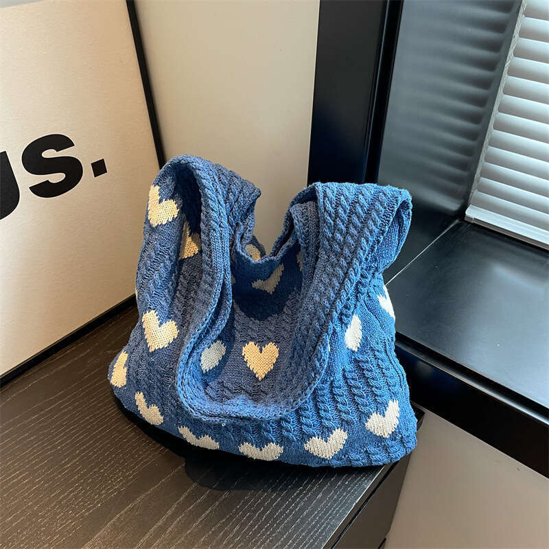 for Women 2025 New Summer Handmade Wool Underarm Knitted Love Shoulder Bag