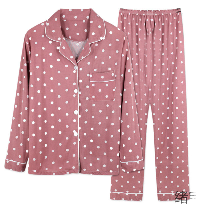 Pajama women's autumn and winter sleeved lapel Korean version set, long pants, plus size home suit set