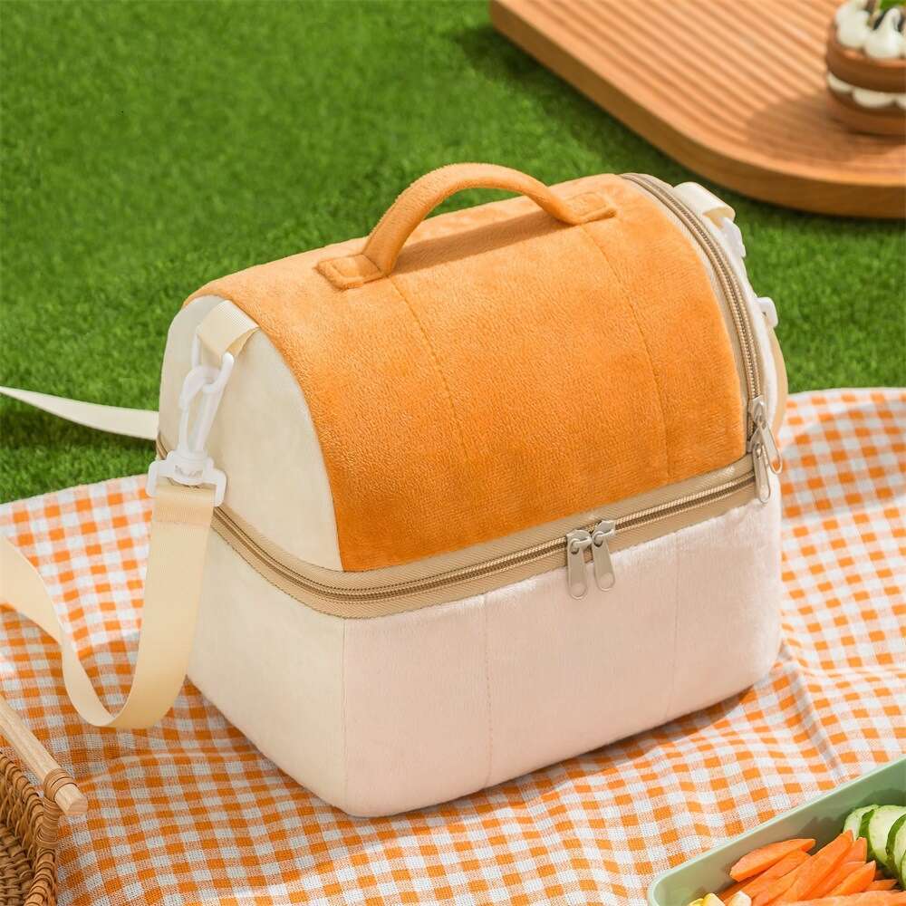 Toast bento double layered thickened insulation one shoulder convenient to carry, lunch box storage bag, large capacity picnic ice pack