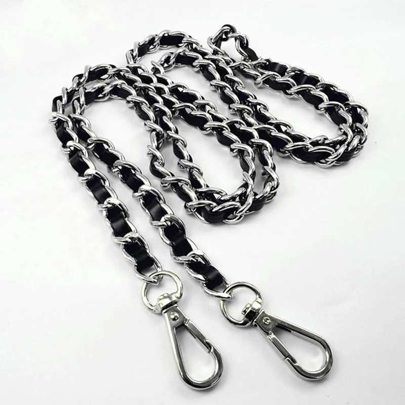 DIY 40cm-140cm Black PU Leather Purse Handles 11mm Replacement Metal Gold Silver Bronze Gun Black Chains Shoulder Bag Straps 250324