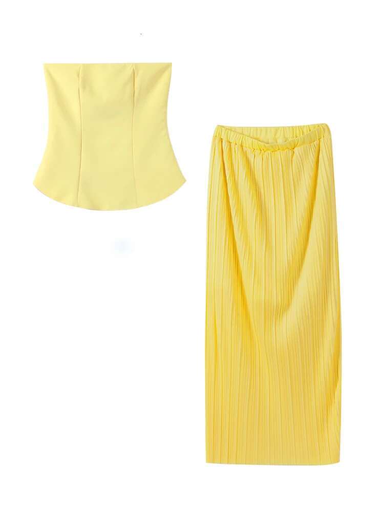Fashion Solid Skirt Sets For Women Elegant Sleeveless Backless Slim Tank Tops Pleated Skirts Suits 2 Pcs Female Casual Outfits