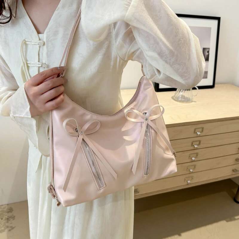 Sier Small Bow Pu Leather Shoulder Bags for Women 2025 Summer Designer Fashion Handbags and Purses Trend Crossbody Bag