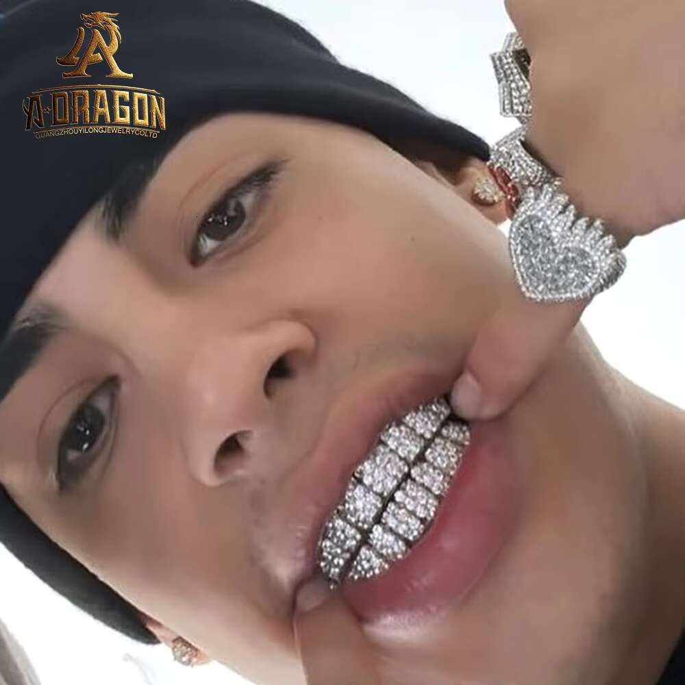 Custom VVS Moissanite Diamond Grillz Top and BOTTOM 10K 14K Gold Plate Princess Cut Invisible Setting Iced Out Teeth Decoration