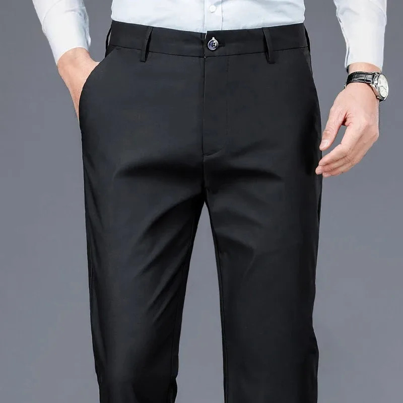 TRAF SpringSummer Thick Mens Casual Pants Four way Stretch Loose Straight 250326