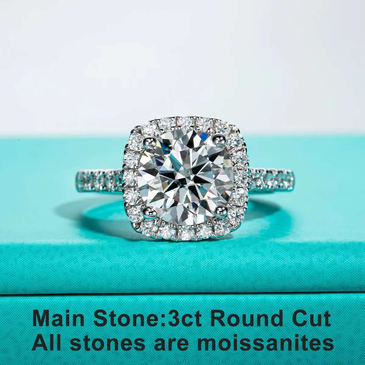 3CT Round Cut D Color Moissanite Halo Ring - 925 Sterling Silver Engagement Jewelry for Women