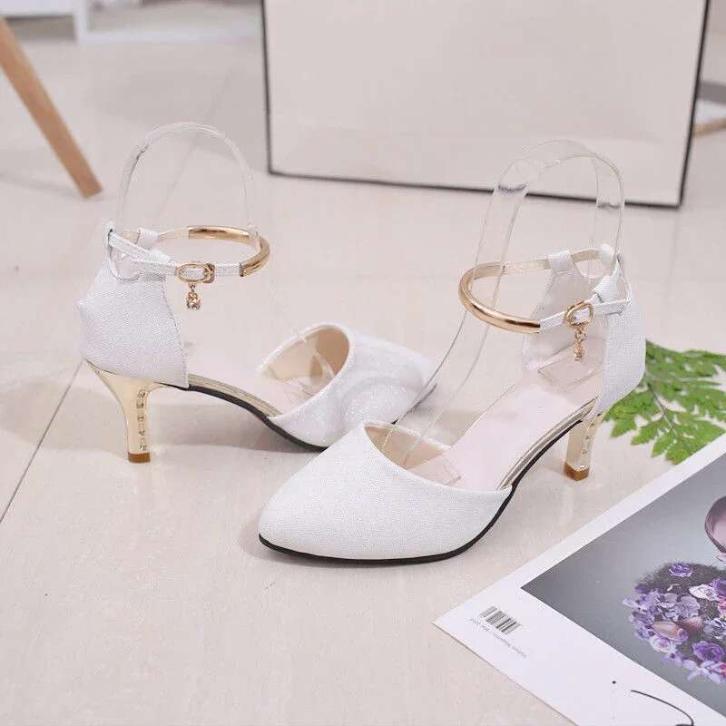 2025 Summer New Women's Classic Wedding Bridal White Buckle High Heels Women's Pink Comfortable Stiletto High Heels Sexy Party Designer Fash