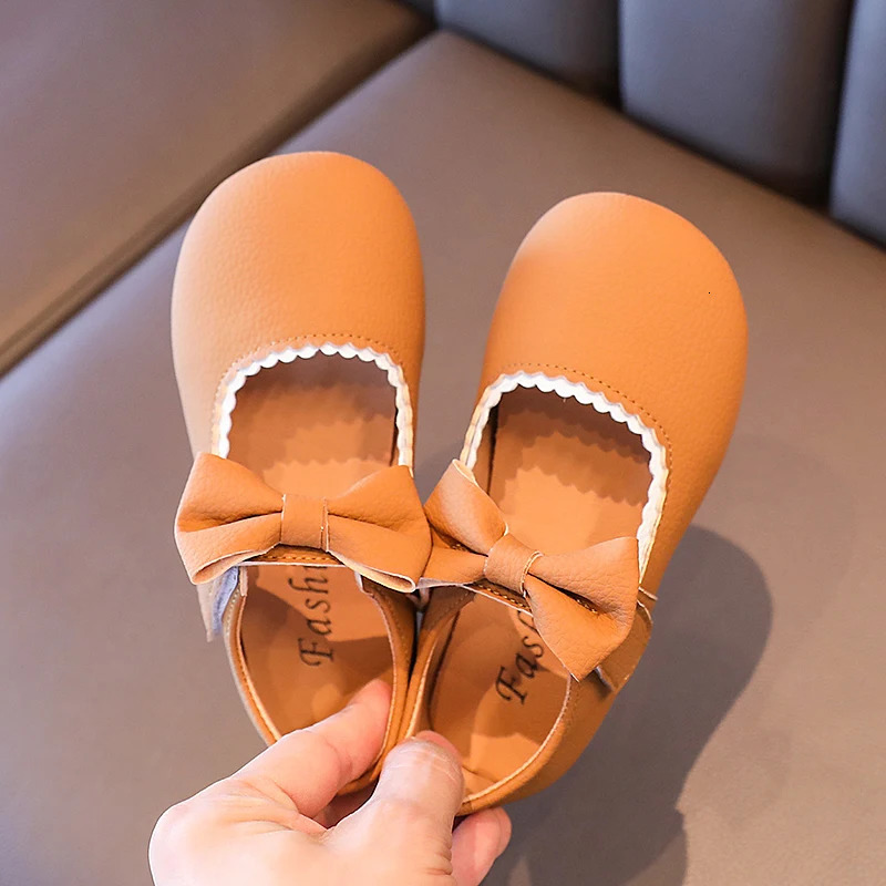 Princess Girls Shoes Toddlers Infants Leather Shoes Childrens Flats With Ribbon Bow-knot PU Patent Leather Kids Mary Janes Soft 250326