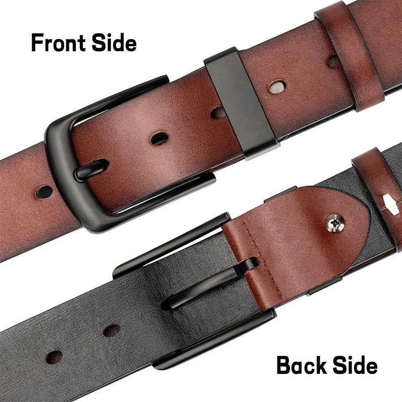 Maikun Mens Retro Casual Strap Black Pin Buckle Student Casual Leather Broadband W250326