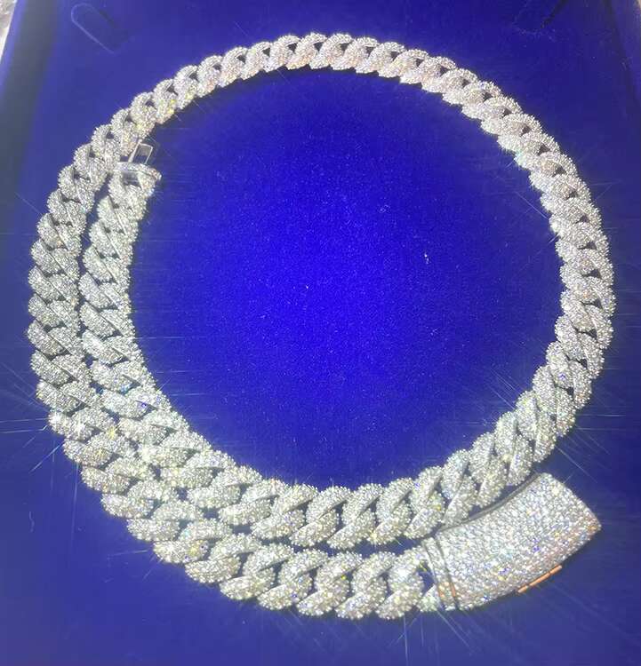 Stocks 13mm Iced Out Chain Moissanite Chain 2 Rows Hip Hop Rock 925 Silver Moissanite Bracelet 18K Gold Plated Cuban Necklace