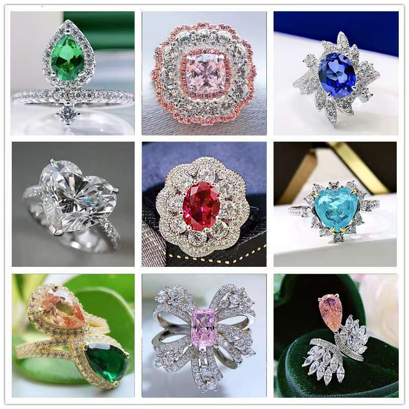 Luxury Wedding Ring Jewelry Women Rhodium Plated Thick 18K Gold Plated Iced Out Diamond Silver Engagement Rings