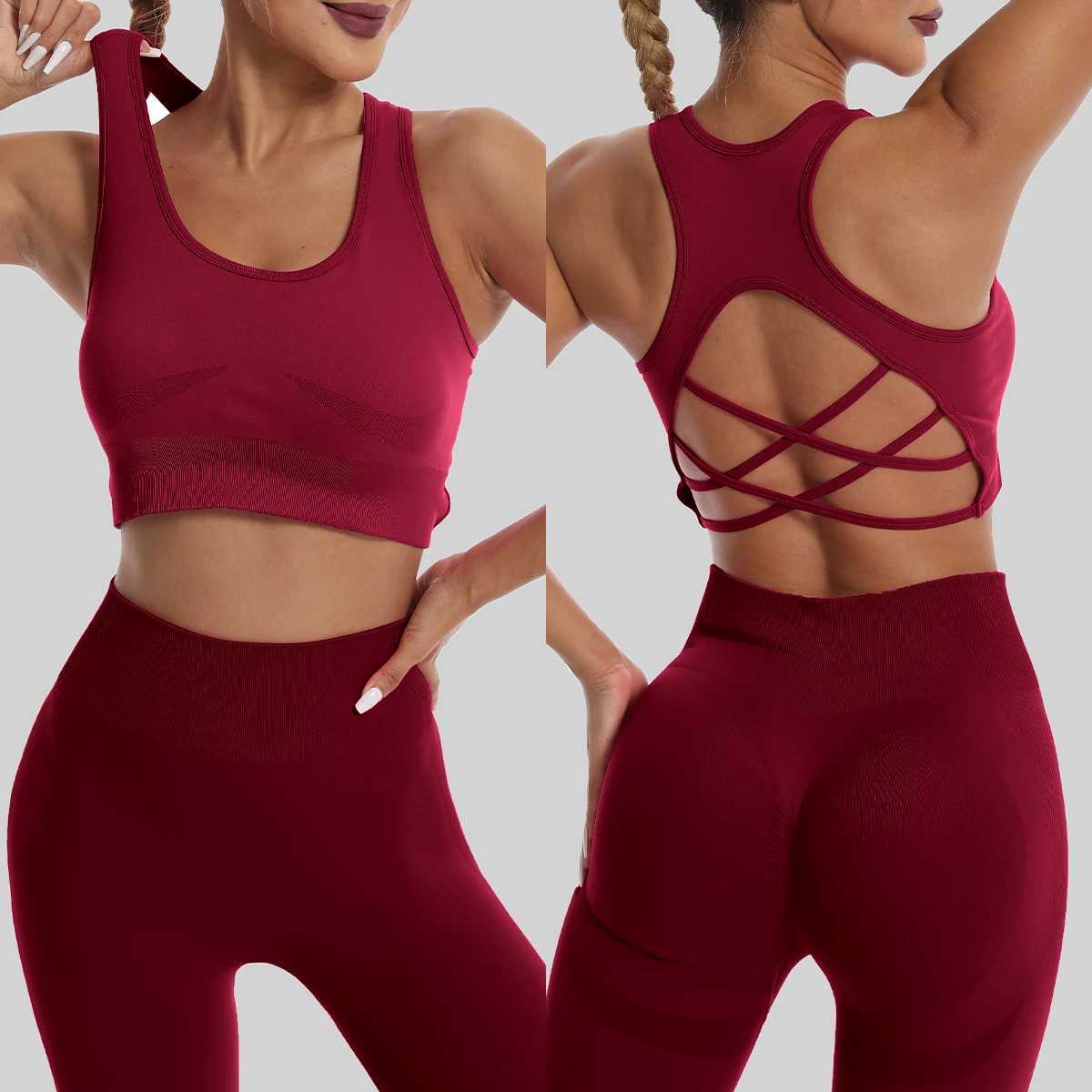 Seamless high waisted tight fitting womens clothing yoga sets sportswear exercise bras gym clothing W250326
