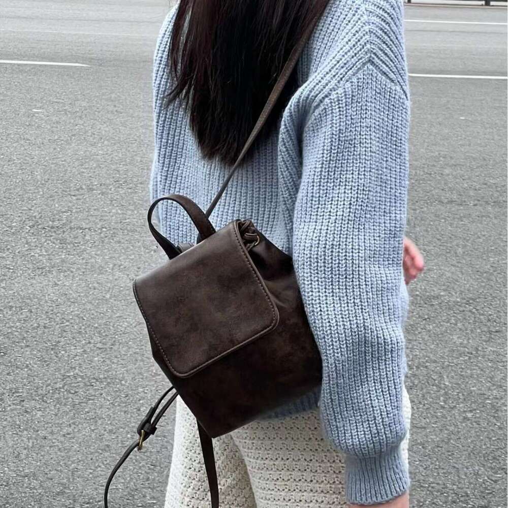 42 Same texture compact American brown backpack, new Instagram minimalist and versatile shoulder bag