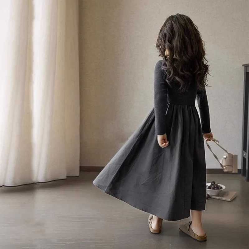 Girls Fashion Knitted Dress 2023 Autumn New Childrens Korean Edition Combination Design Art Long Sleeve Skiing W250326