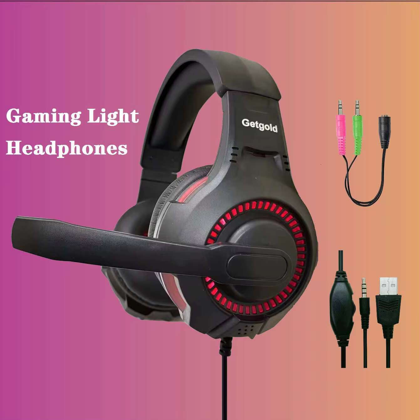 884B wired earbuds with 1-color LED lights for gaming earphones and gamers