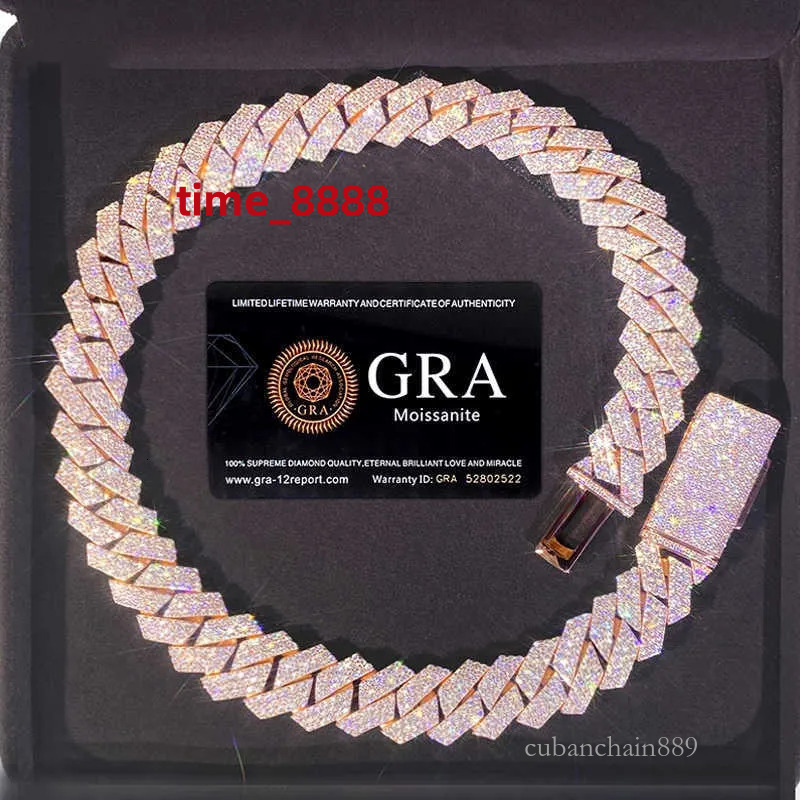 Bracelet Designer Jewelry Cuban k High Quality 3 Rows VVS Moissanite Dia Chain White Rose Gold Plated Hip-hop Chains for Men Necklace