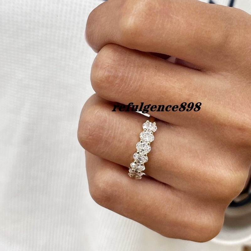 18K Yellow Gold Oval Cut Half Eternity Women Ring HPHT Lab Diamond Rings For Women 7 Stones 4.6*3.3MM Oval Wedding Anniversary Ring Gift