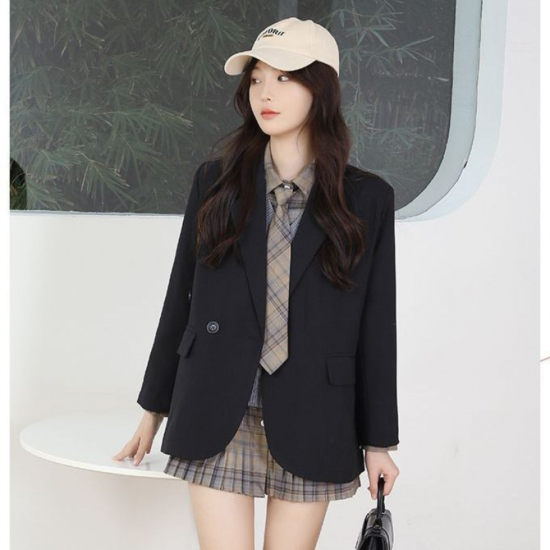 P331Women's Black Korean-Style Small Suit Jacket Versatile Casual Wear for Students