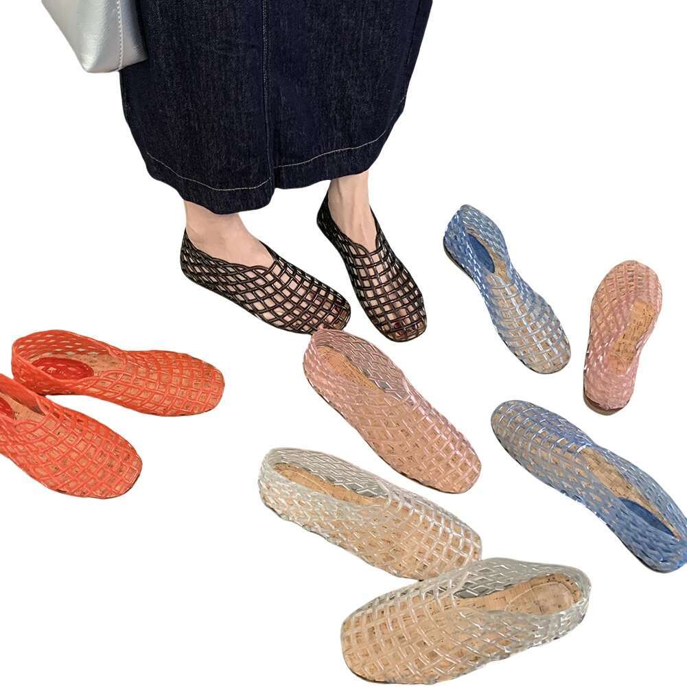 Women Mesh Square Toe Hollow Out Ballet Flats Lightweight Jelly Shoes Breathable for Summer Beach ddmykukumalu