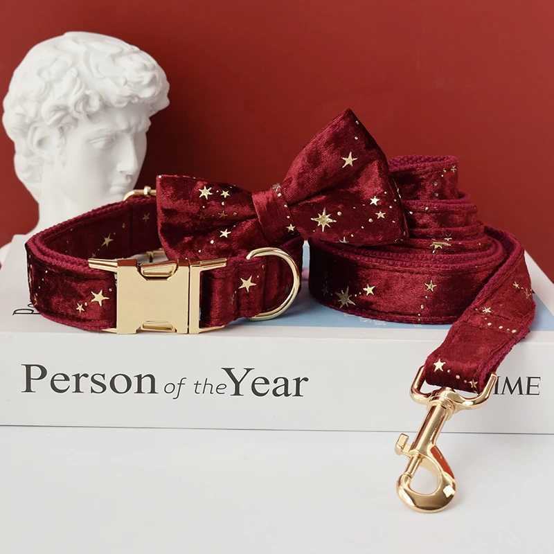 Personalized velvet high-quality fabric for red wine collars suitable for small medium and large dogs to customize metal parts and pet accessories Sta