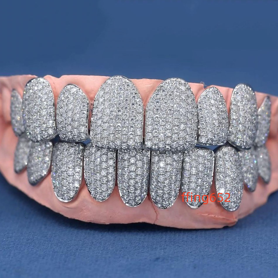 Factory Custom S925 Silver 10K 14K 18K Solid Gold Grillz Iced Out VVS Moissanite Lab Grown Natural Diamond Grillz for Teeth