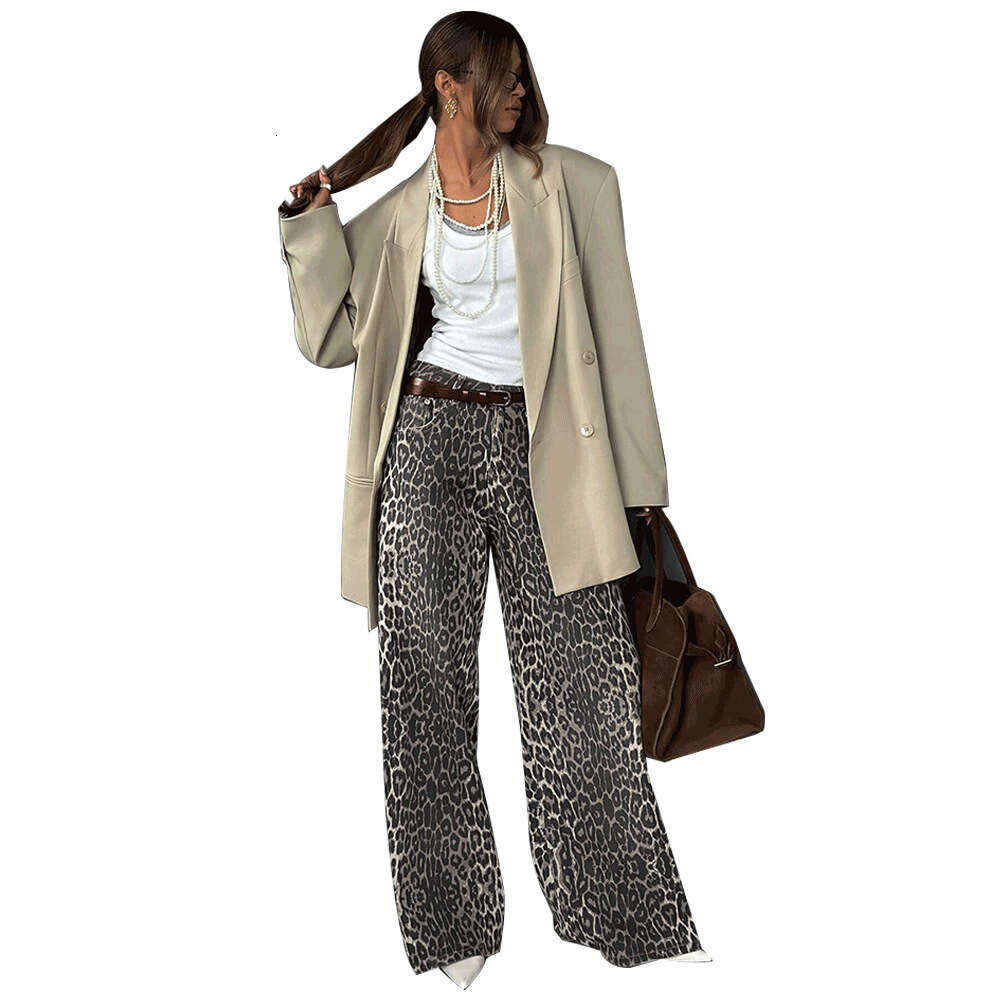 Leopard For Spring And Summer 2025, Y2k Loose Casual Floor Length Leopard Print Wide Leg Pants