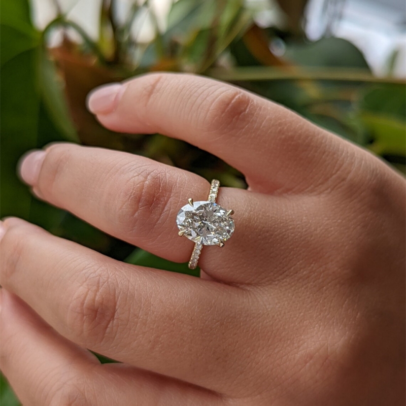 Jewelry 3.0 Carat Oval Lab Grown Diamond Engagement Ring 14K 18K Yellow Gold Pave And Hidden Halo Gold Ring For Women IGI Certificate CVD Diamond