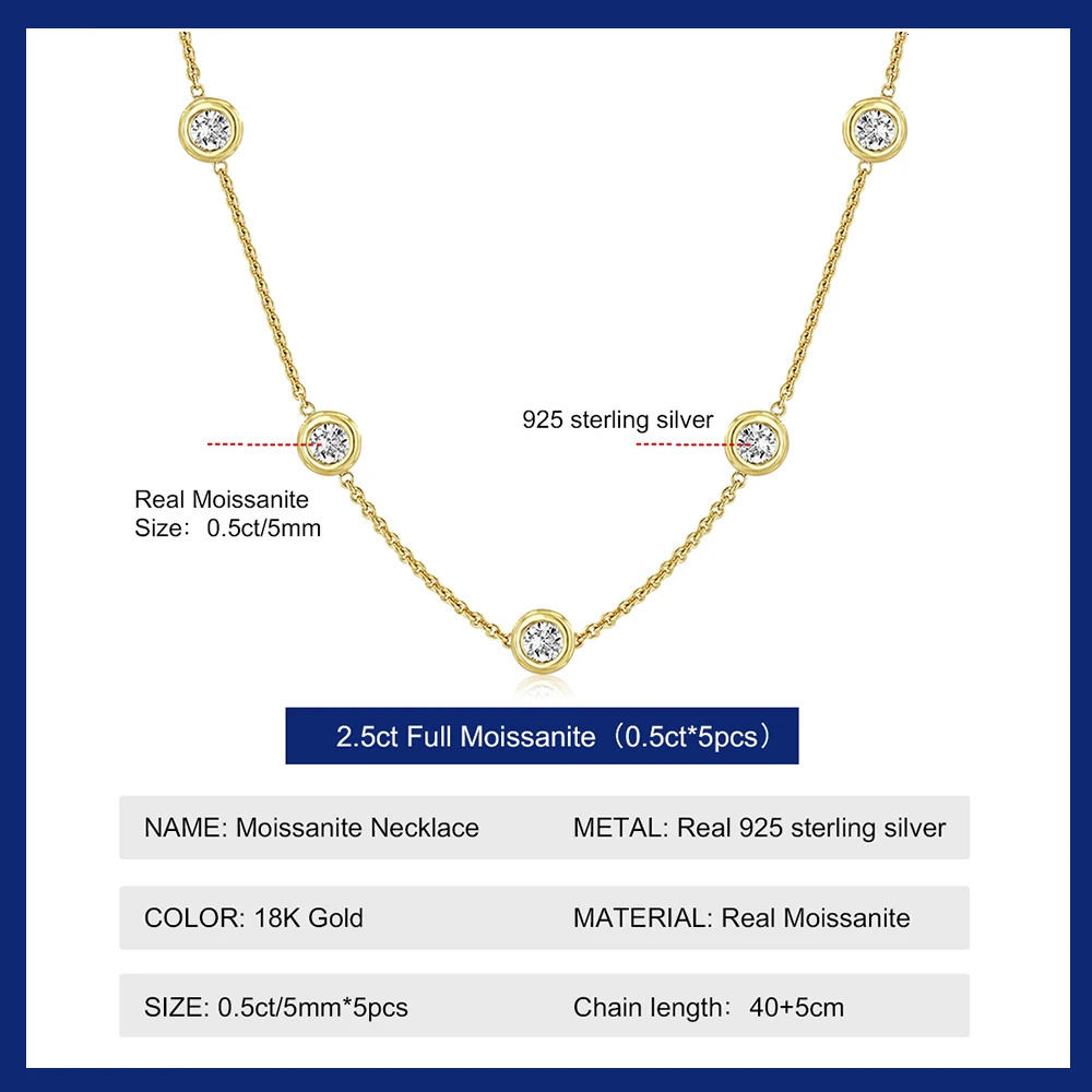 5mm 5 Stones Bubble Necklace Certified Original 18k Gold Plated 925 Silver Diamond Choker Chain for Women Jewelry GRA 250317