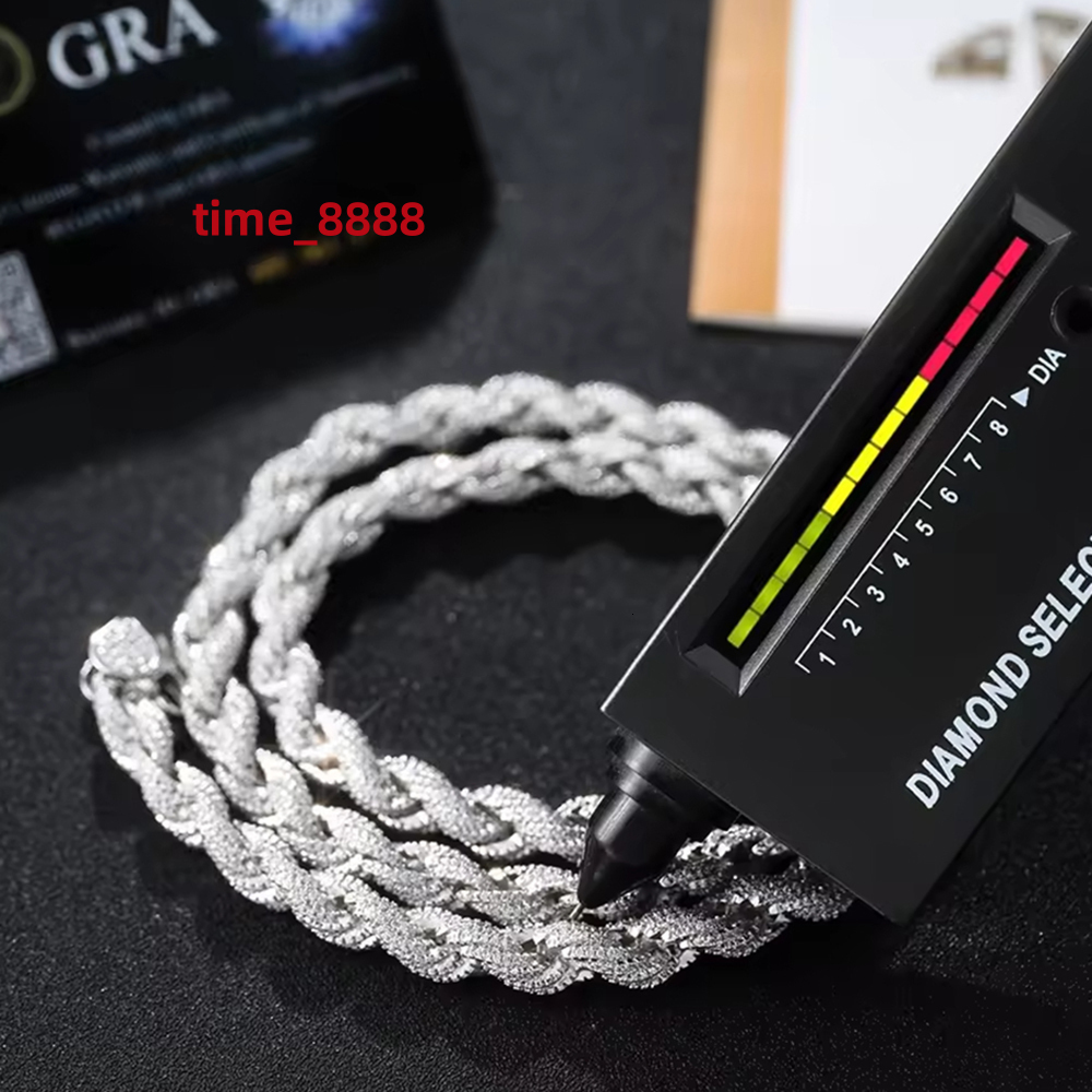Luxury 8mm 12mm Moissanite Setting Rope Chain 925 Sterling Silver Chain Hiphop Iced Out Silver Twist Chain