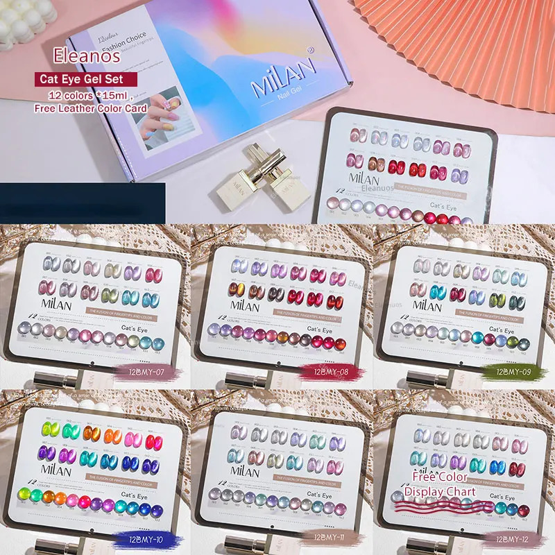 Eleanuos 12 Colors Cat Eye Gel Nail Polish Set For Nail Salon Super Bright Explosive Flash Cats Eye Magnetic Gel Set 250326