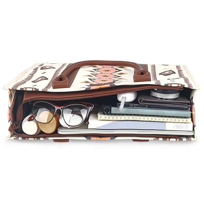 Large Capacity Bohemian Ladies Tote Bag Western Aztec Women Canvas Handbags With Wide Shoulder Strap Fashion Messenger Purse