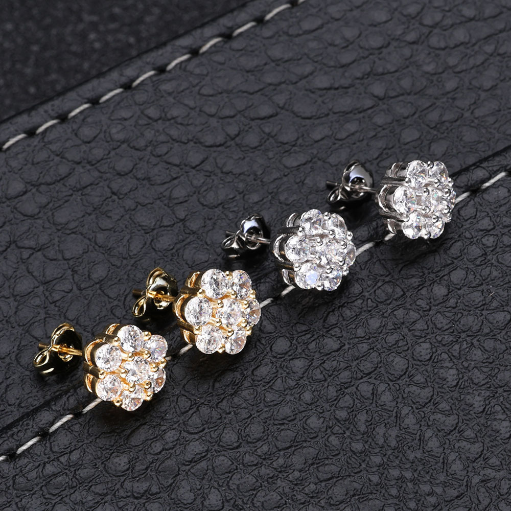 Classic Charm Flower Stud Earrings Bling Cubic Zircon Women Girl Jewelry Gift
