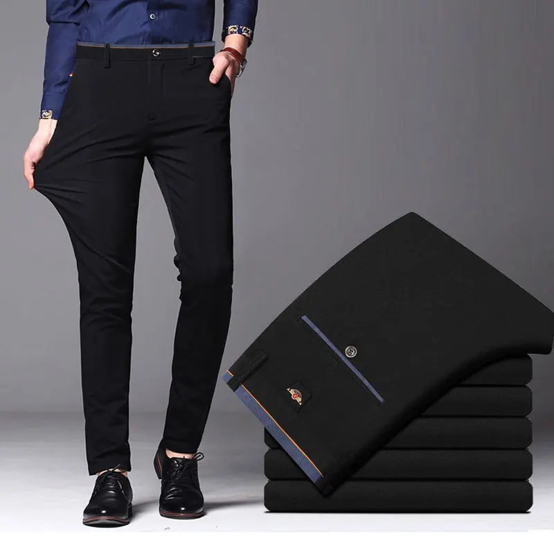 2840 Mens Summer Fashion Business Casual Pants Set Elastic Straight Formal Trouser Plus Large 250326