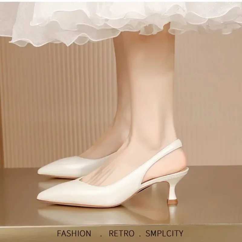 Elegant High H Sier Pumps Wen New 2024 Summer Slingbacks Pointed Toe Par Hot Shoes Wan Solid Thin Heeled Sandals Ladies Z250325