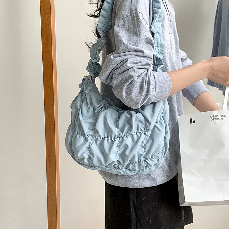 2025 Spring Pleated Puff Cloud Bag Fashion Cross-body Bag Casual Large Capacity Lightweight Nylon Shoulder Bag