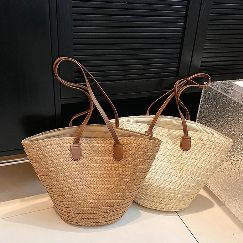 2025 model Womens Large Capacity Shoulder Bag Summer Straw Woven Basket Handbag Fashion Female Beach Bag 250325