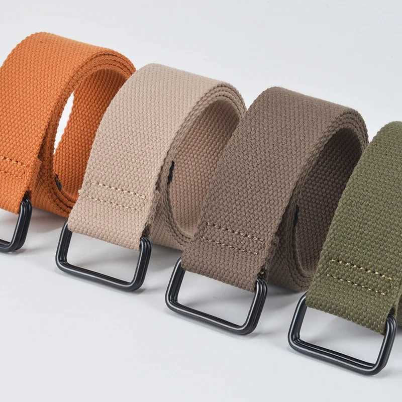 Double loop buckle mens and womens canvas waist belt workwear pants mens waist belt outdoor tactical automatic W250326