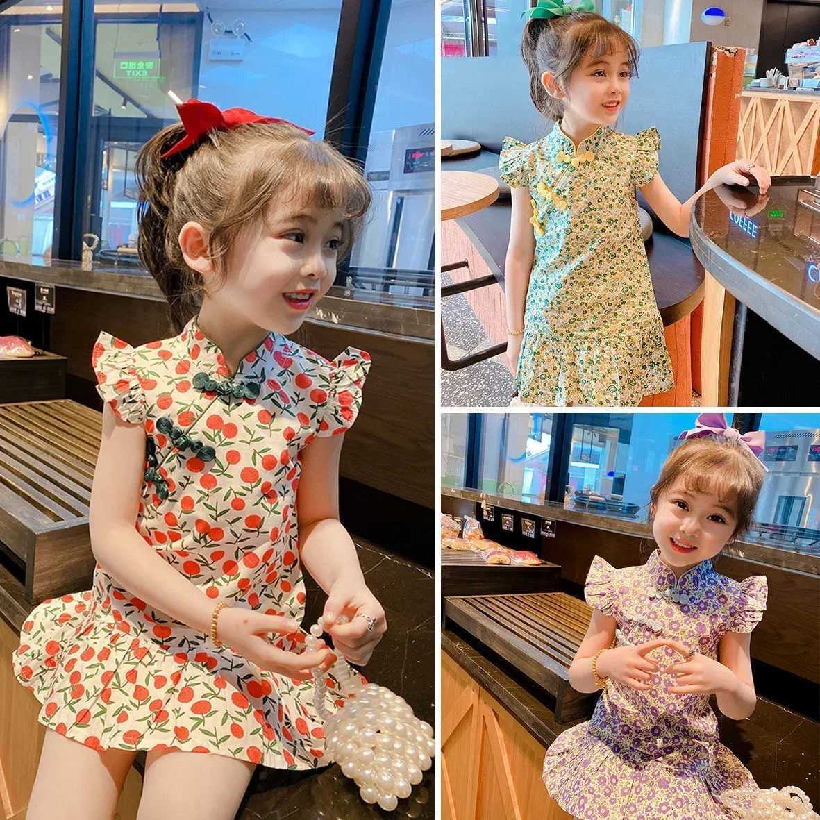 Girl Summer Dress Cheongsam Childrens Dresses Vestidos Kids Clothes Fashion Baby Chinese Qipao Modern Hanfu Girls Tang Sle W250326